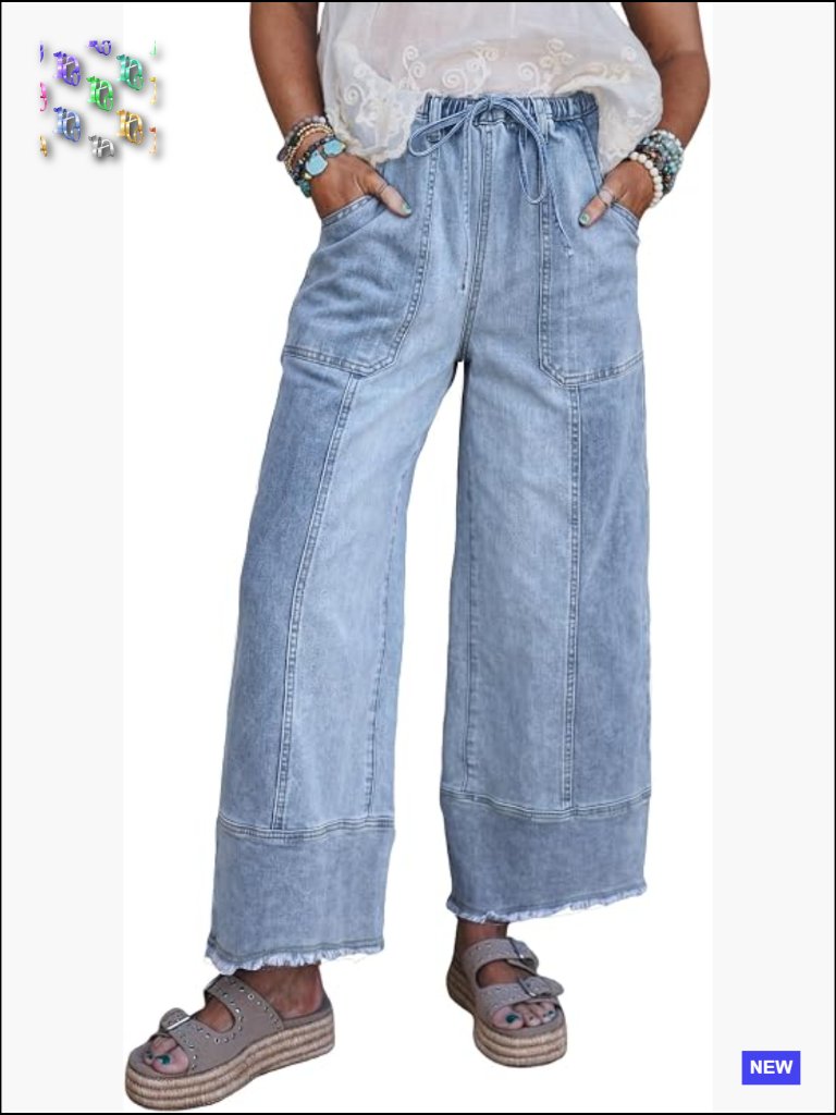 High Waisted Baggy Wide Leg Jeans Stretchy Drawstring Pockets